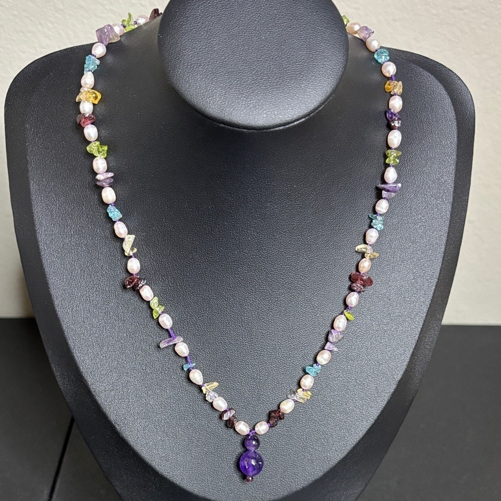 Freshwater Pearl Glass Colorful Chip Bead Beaded Dainty Necklace
